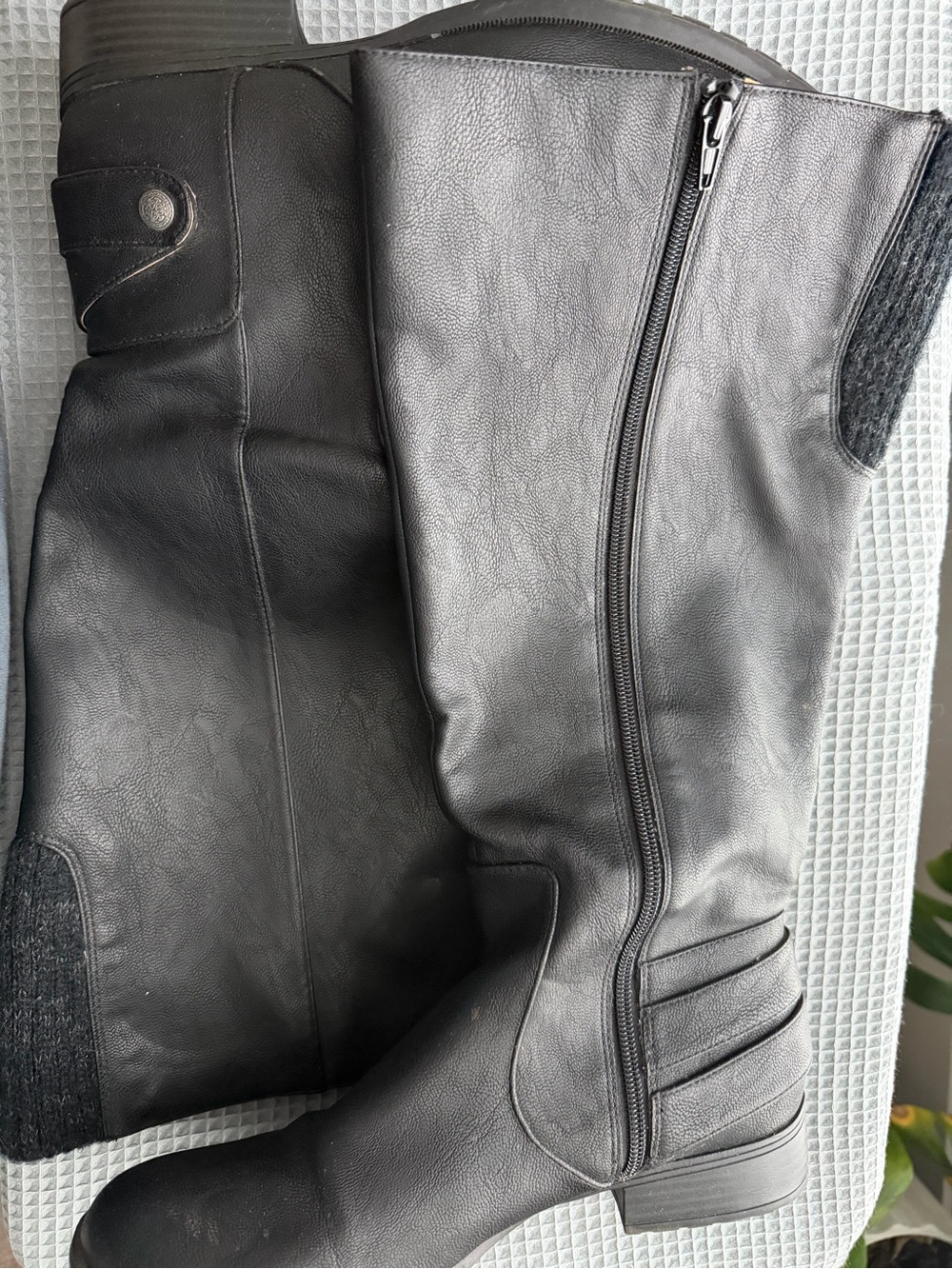 Tall Black Leather-Look Riding Boots